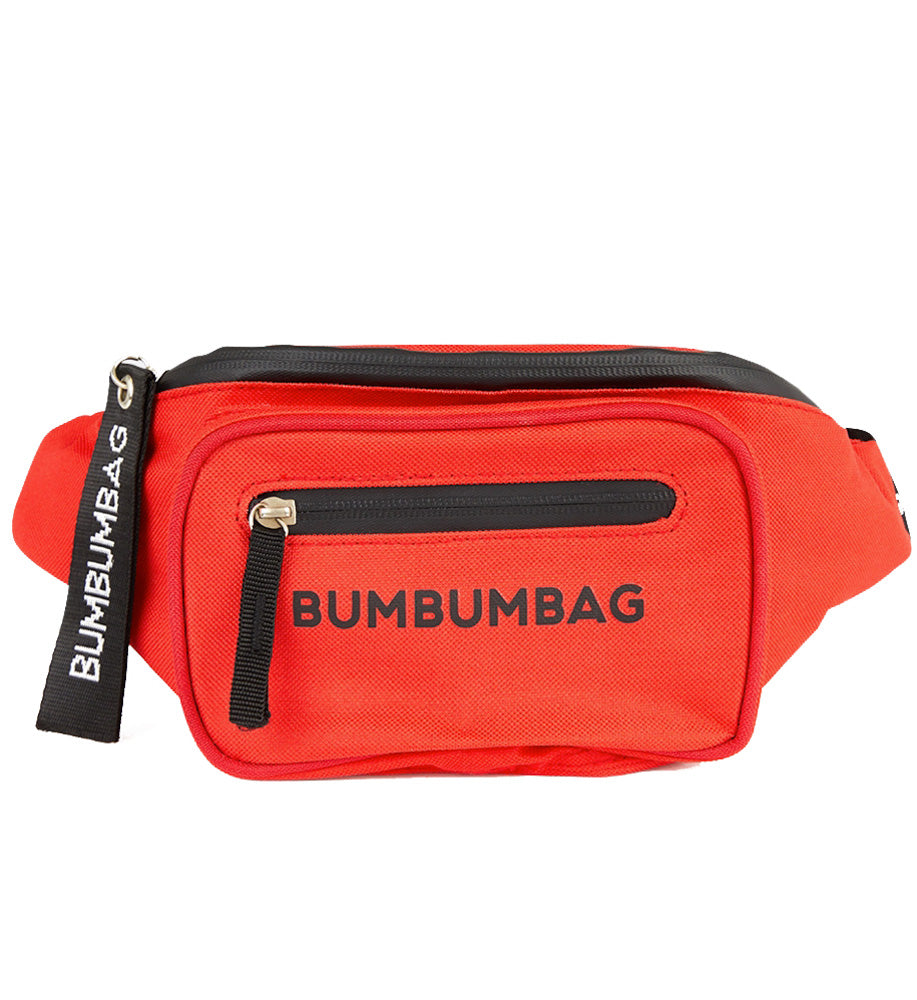 zipped text chest bag red