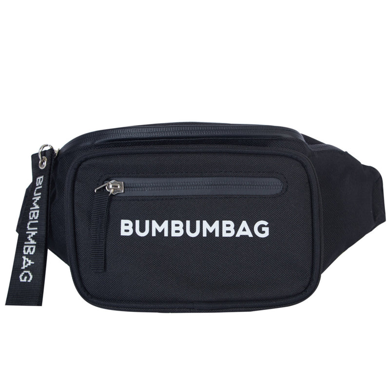 zipped text chest bag black