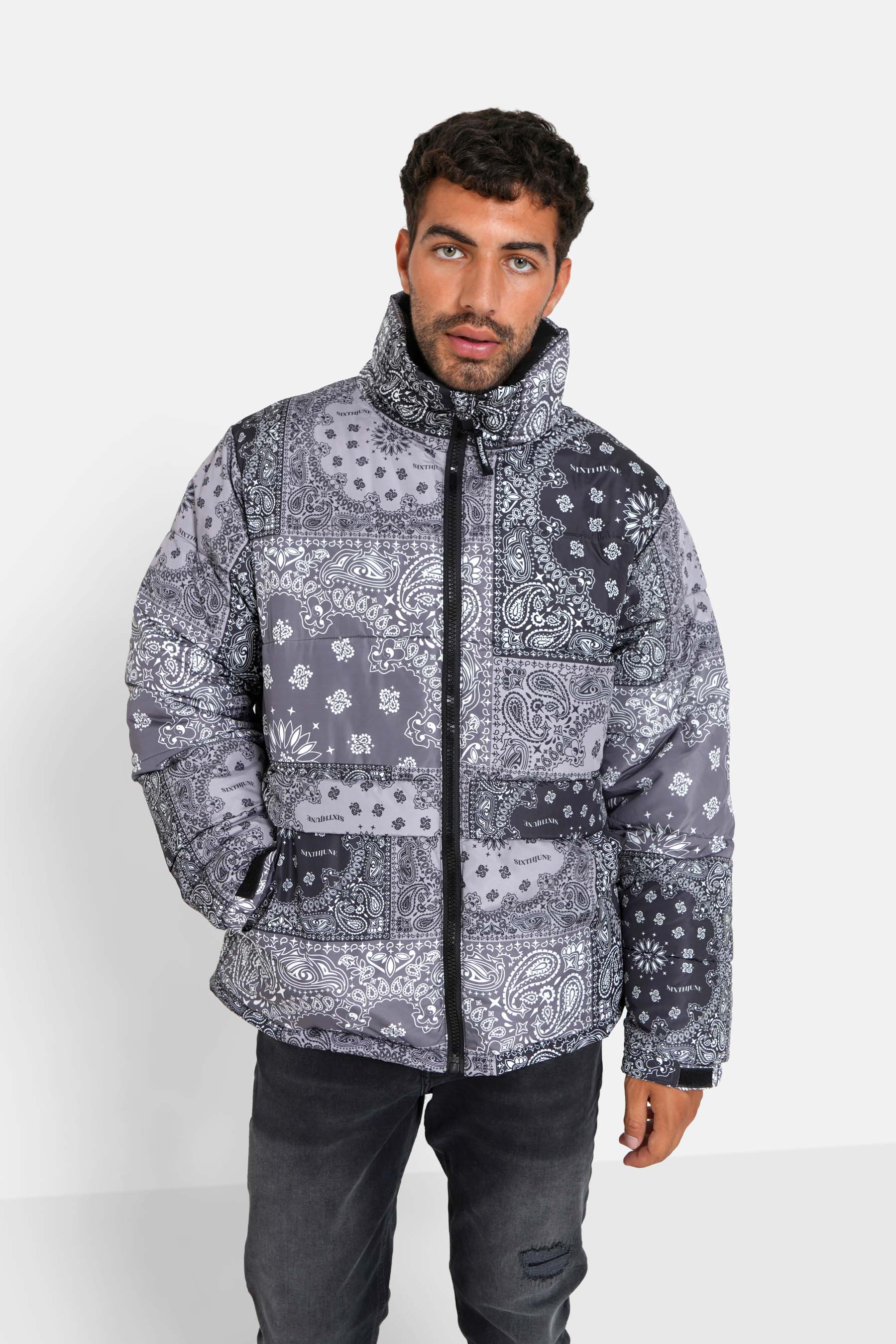 ASOS DESIGN oversized track jacket in fleece with white paisley bandana  print | ASOS