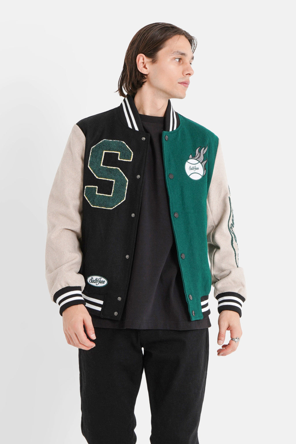 Bicolored varsity jacket Black – Sixth June