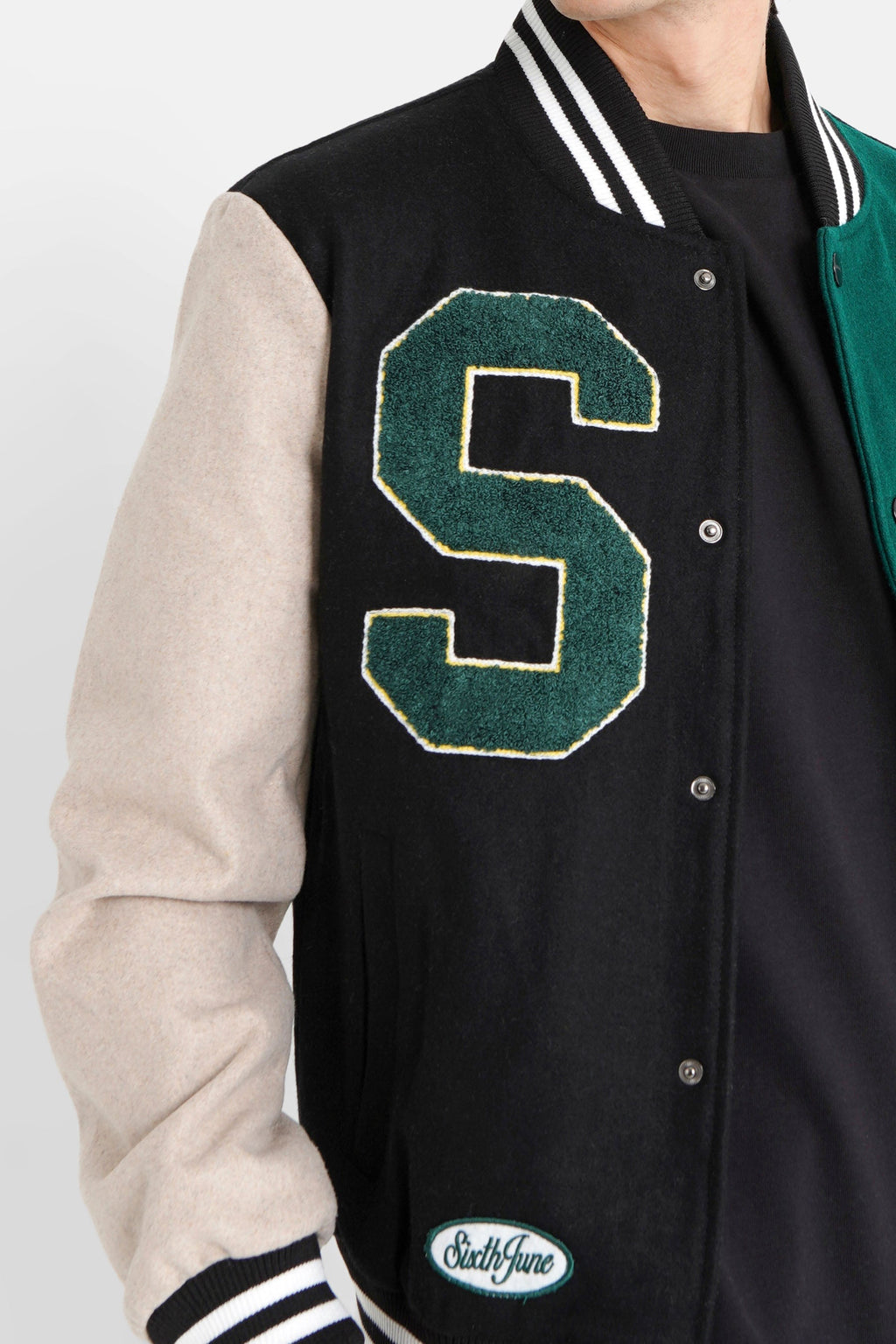 Bicolored varsity jacket Black – Sixth June