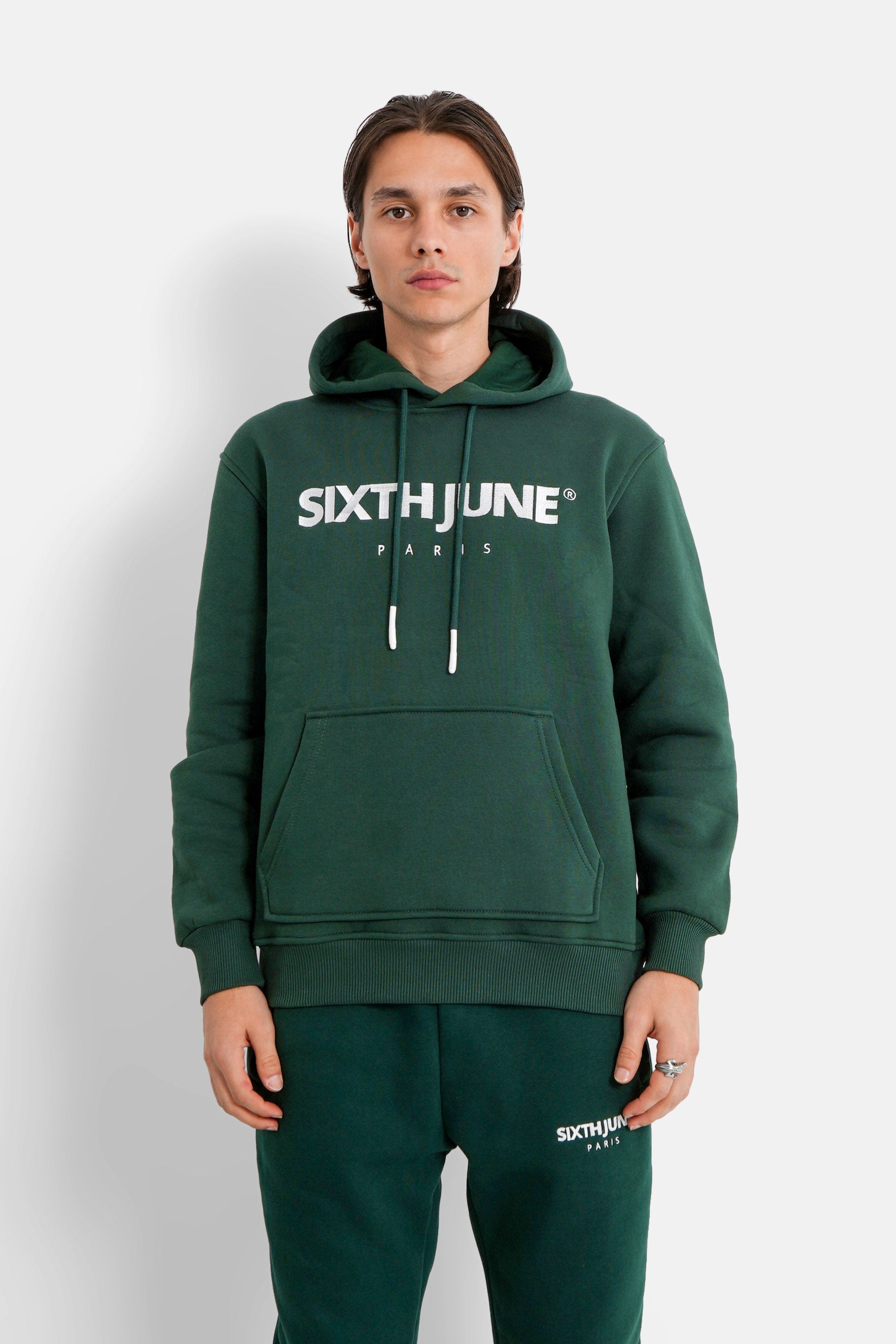 Sweat capuche molletonn logo Vert fonc Sixth June