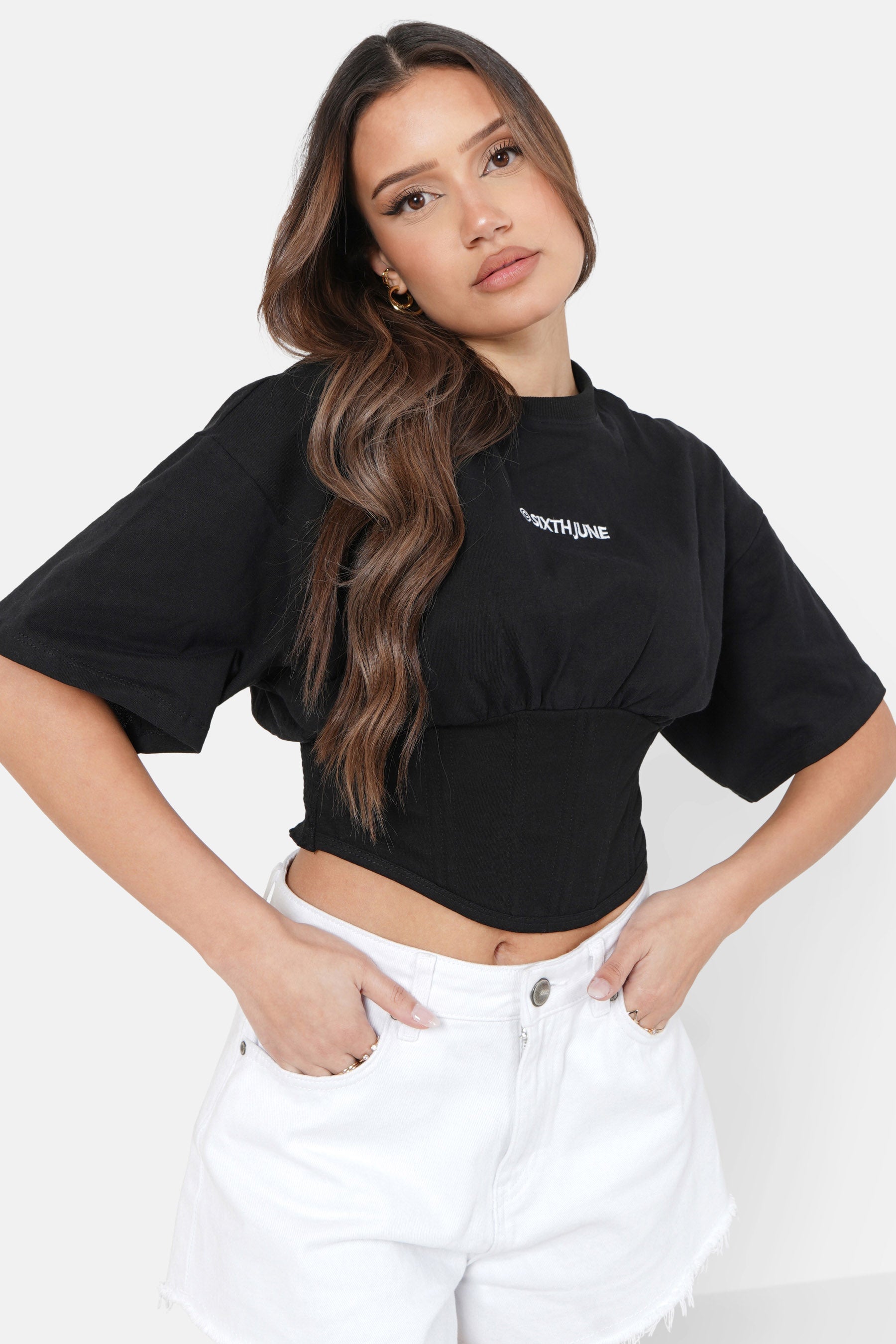 Corset cropped t-shirt Black – Sixth June