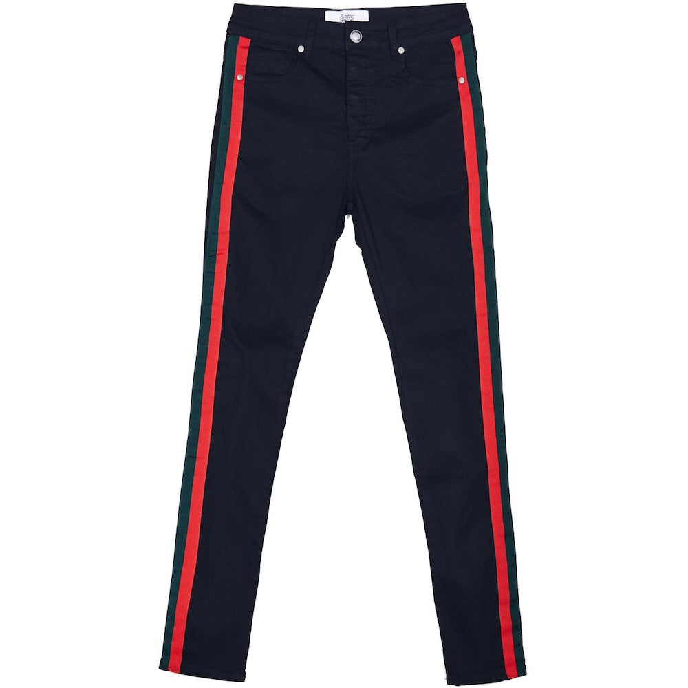 Red Green Side Stripe Jeans Black