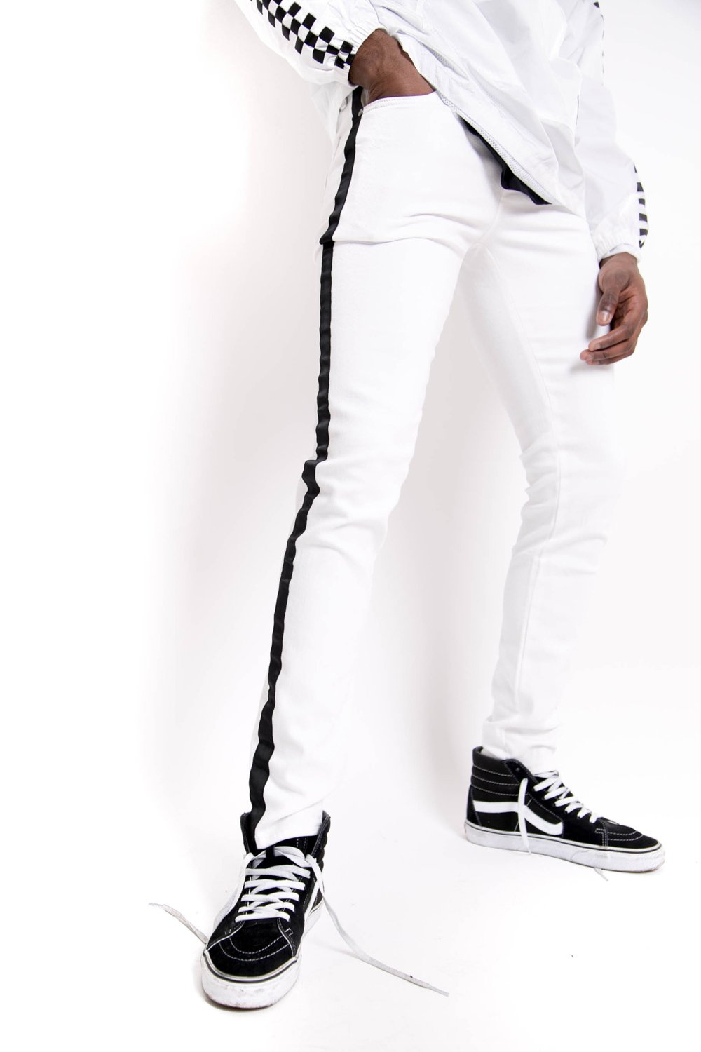 Jeans with white hot sale side stripe