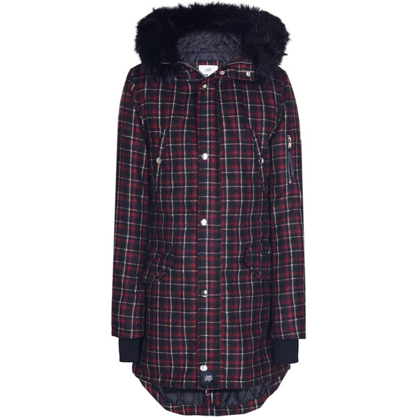 Tartan Faux-Fur Parka Red Black