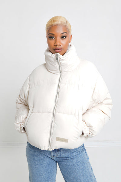 Sixth June Plus oversized cropped puffer jacket in off white