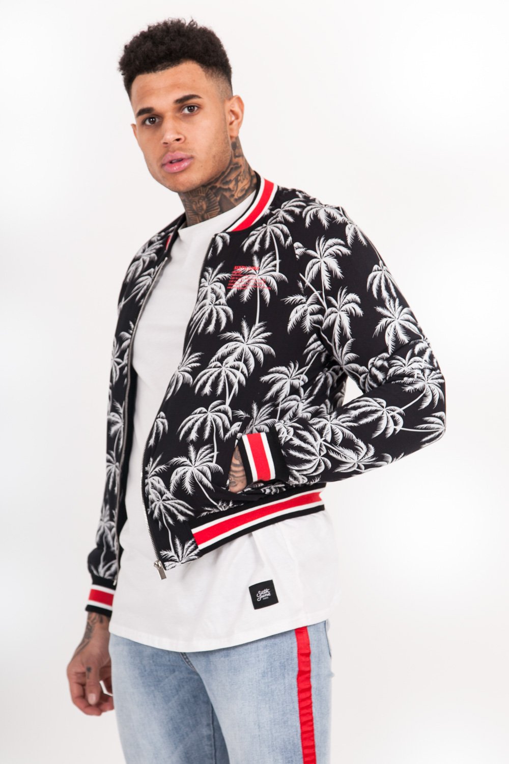 Palm Trees Thick Teddy Bomber Jacket Black White Sixth June