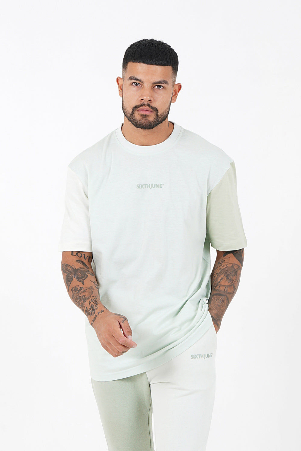 T-shirt tricolore logo Vert clair – Sixth June