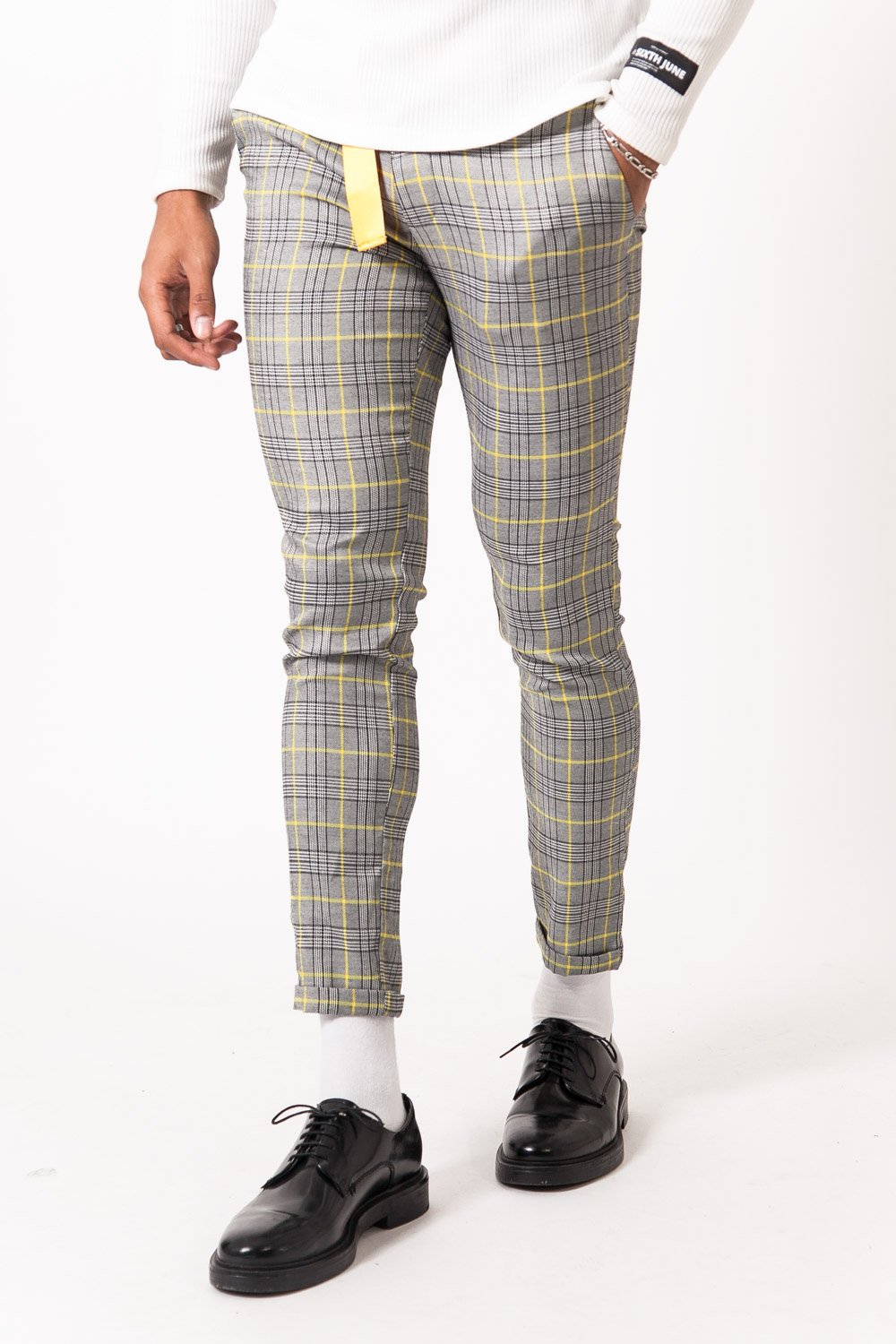ANN ANDELMAN Yellow Plaid Trousers  MADA IN CHINA
