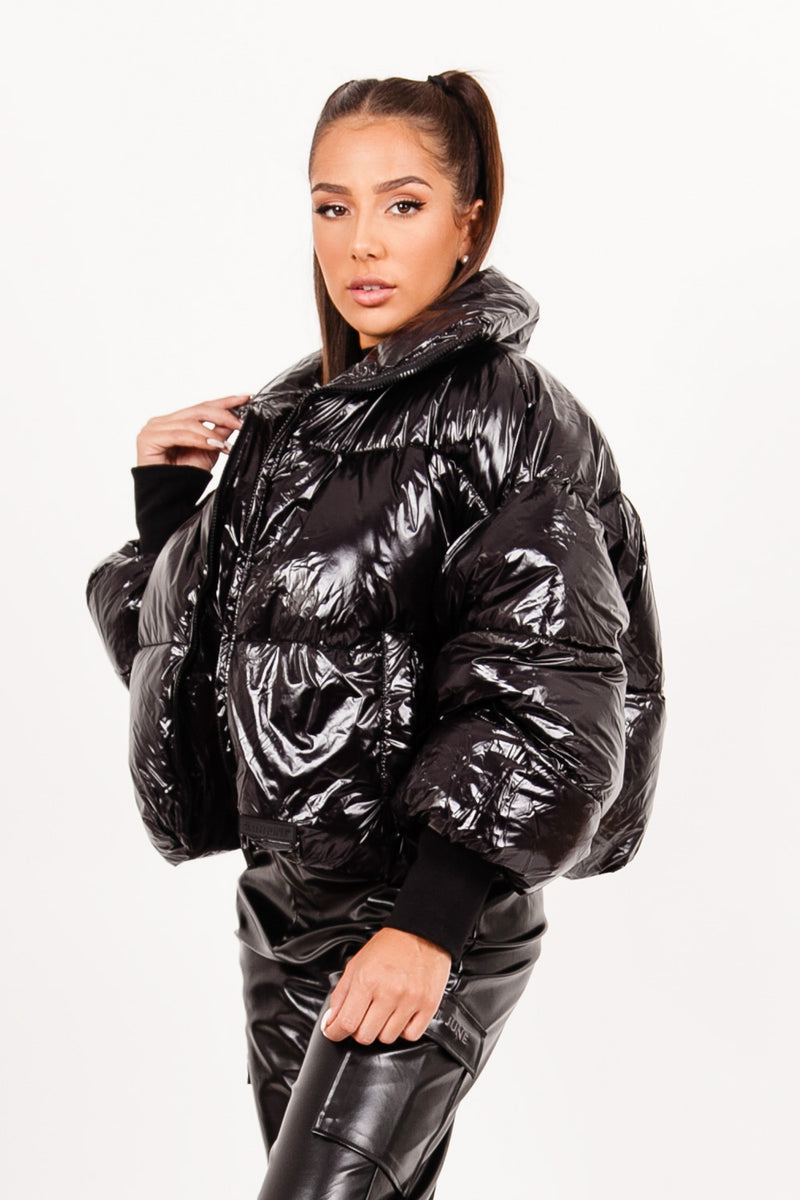 Vinyl padded down jacket black – Sixth June